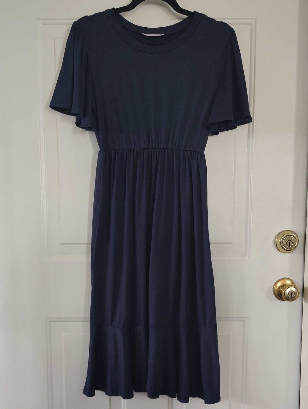 Women's Navy Flutter Sleeve Midi Dress